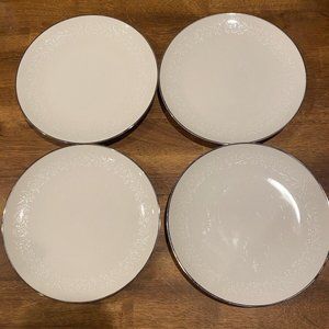 Noritake  Ivory White China Lorelei set of 4 Salad Luncheon 8" Plates  Platinum